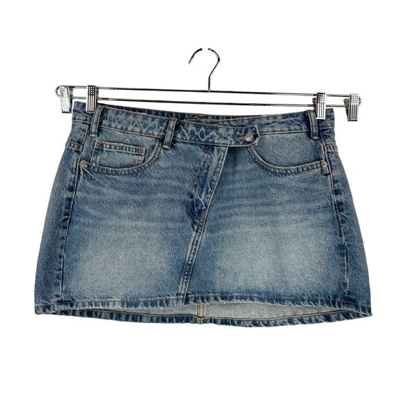ZARA micro low rise mini denim skirt cross waist blue Y2K sz XL - Picture 1 of 7